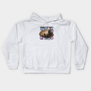 Two Cats with Stars and Flowers Kids Hoodie